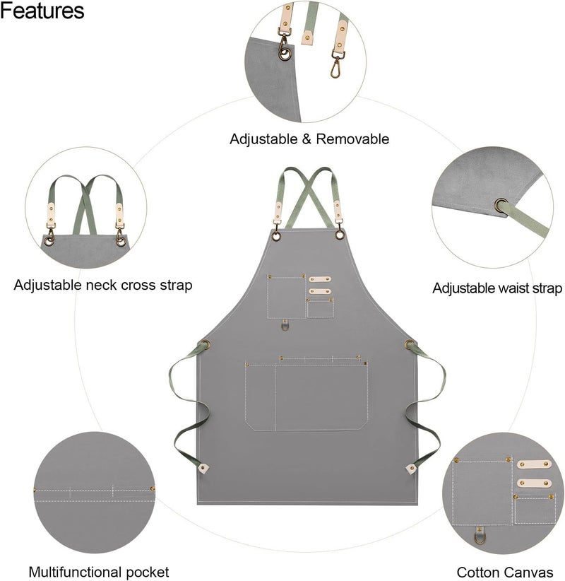 Dulabi Apron, Adjustable Chef Apron for Women and Men with Large Pockets, Cooking Kitchen Apron with Back Straps - Image 2